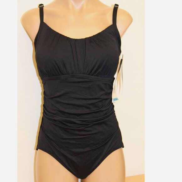 NWT Coco Reef Swimsuit Bikini 1 one piece Sz 36C Black Underwire Peasant - Picture 3 of 6